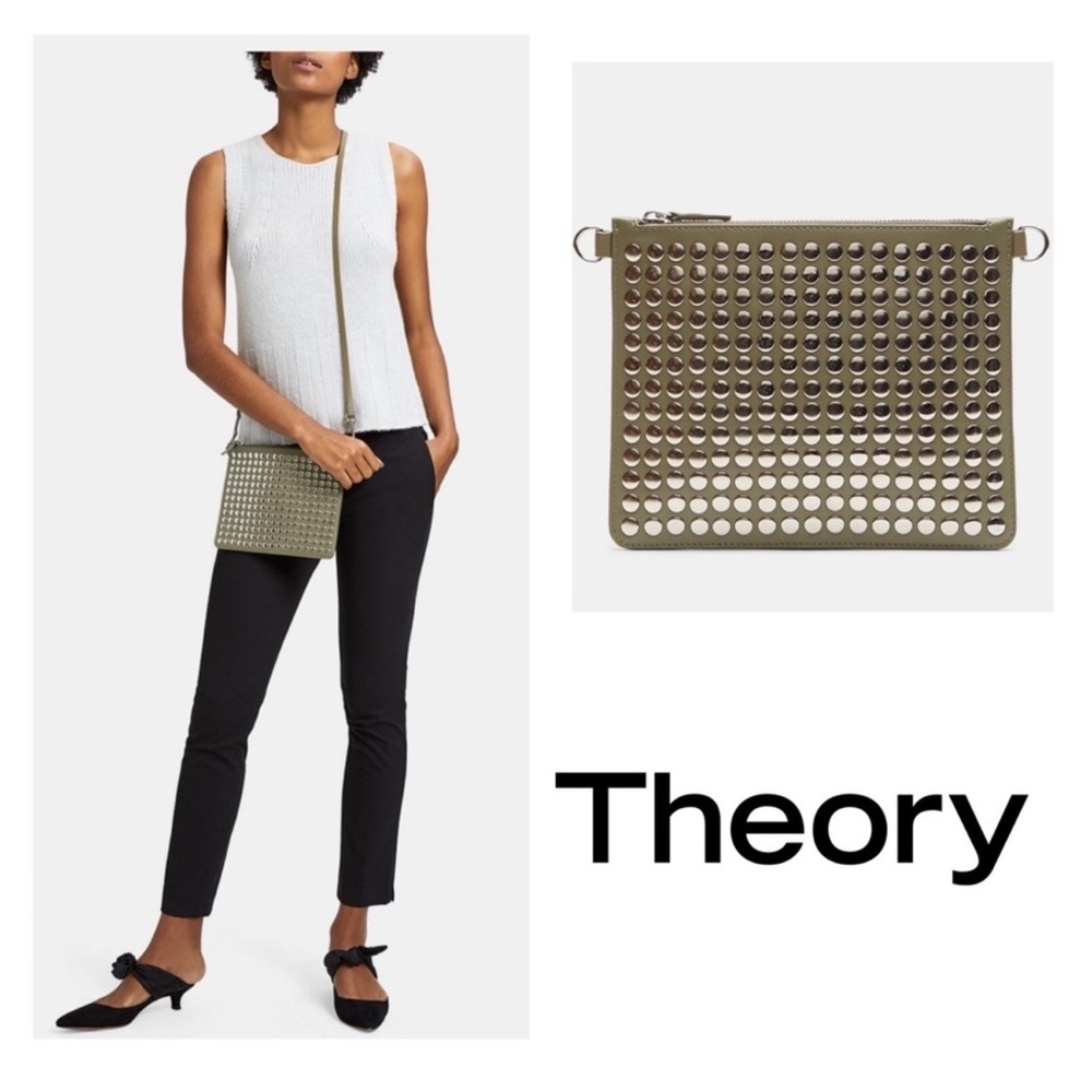 New! THEORY Transformer Studded Leather Pouch Crossbody Bag